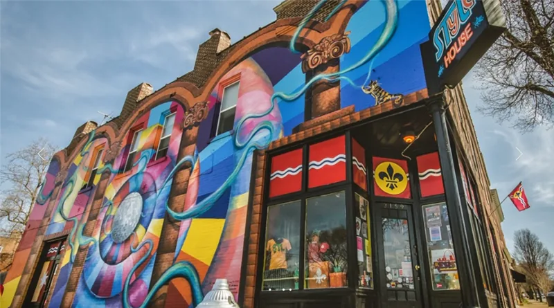 Colorful mural on a storefront on Cherokee Street